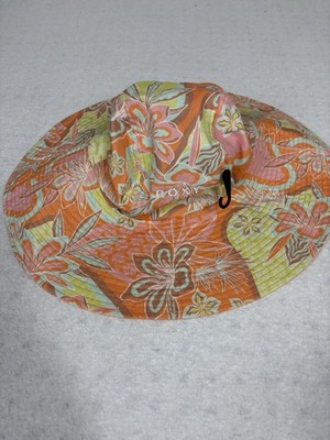 Roxy Tropical Orange Floral Miami Beach Sun Shade Hat M/L Womens NWOT Full Brim