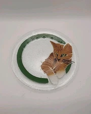 Peggy Karr Fused Glass Plate Tabby Cat 8" Signed