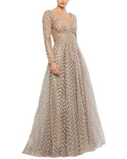 Mac Duggal Embellished Illusions Wrap Ballgown Women's Beige 4