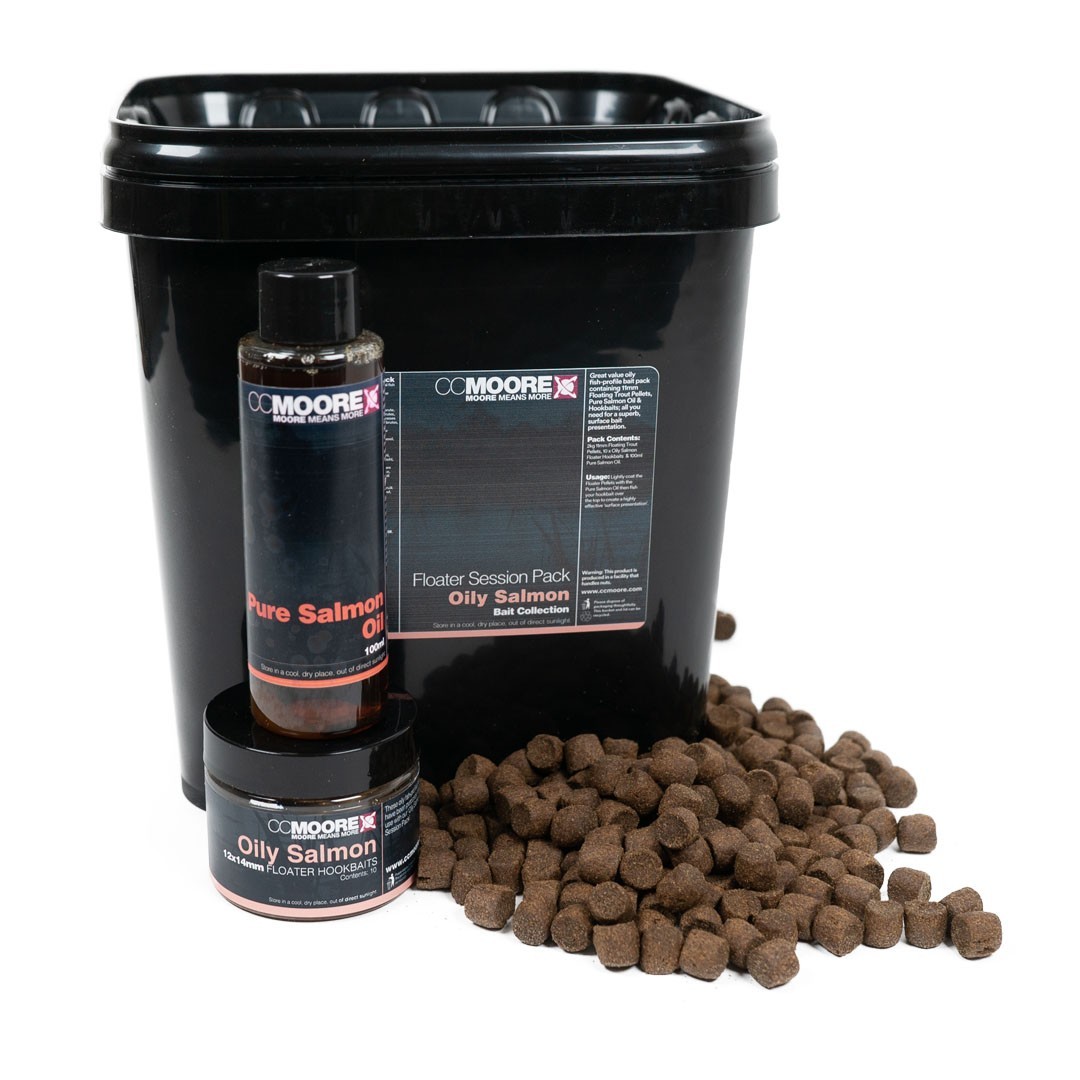 CC Moore Oily Salmon Carp Fishing Floater Pack- Floating Pellets, Liquid