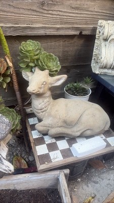 Concrete Deer Fawn Statue Garden Yard Art Ornament