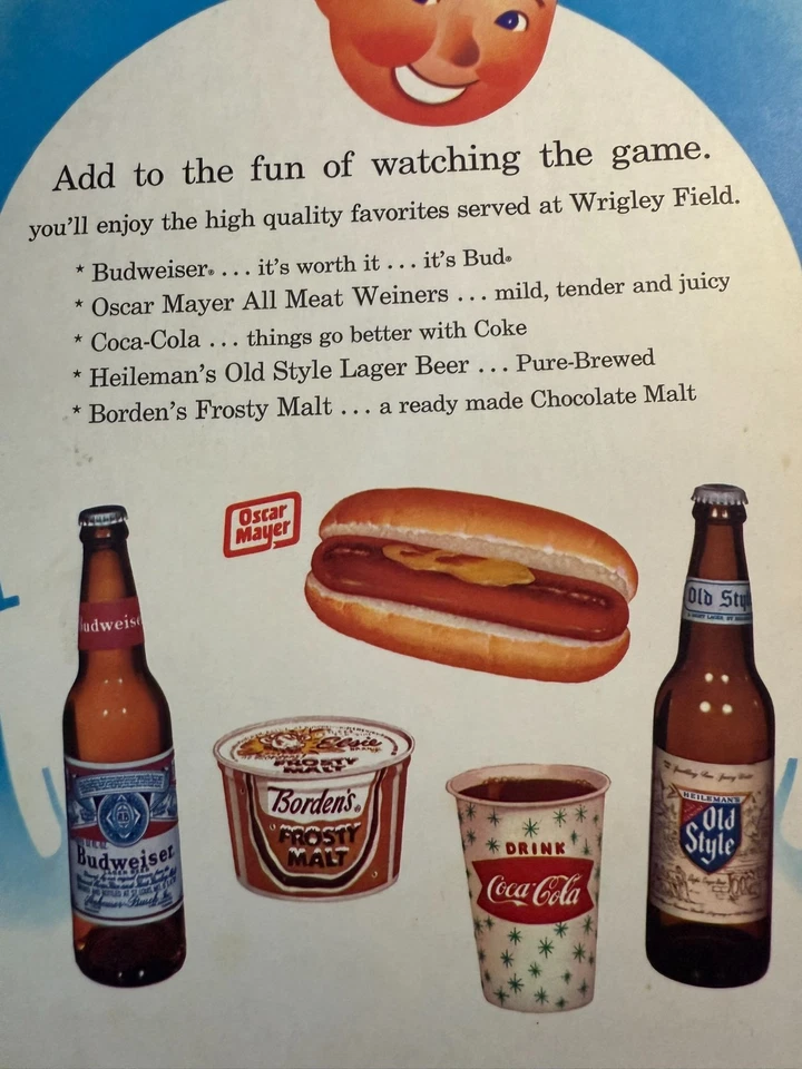 1965 Chicago Cubs Wrigley Field Program Sheet Budweiser Old Style Ad MLB Vintage - Image 3 of 4