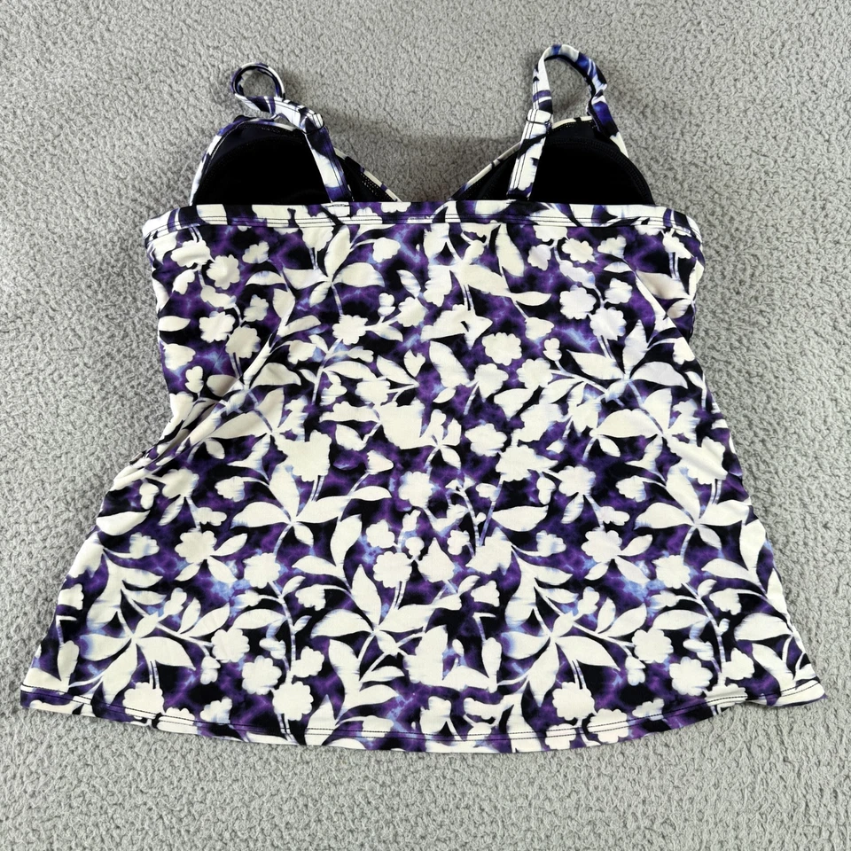 Croft & Barrow Womens Tankini Swimsuit Top Purple White Floral Plus Size 20W - Image 3 of 4