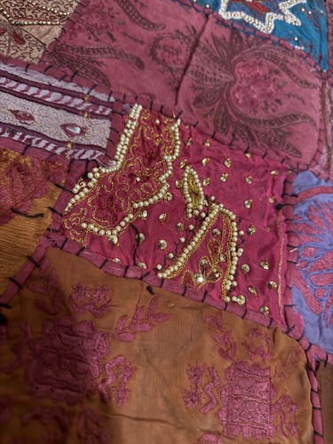 59" RIESIGER INDISCHER STARK PERLENBESETZTER KUNSTDEKOR VINTAGE SARI ZARI WANDBEHANG WANDTEPPICH - Bild 3 von 10