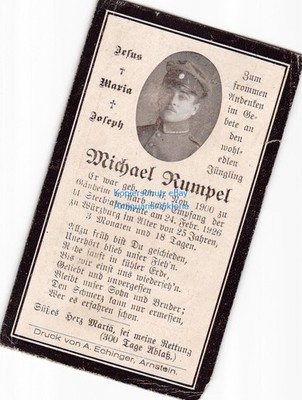 Sterbebild Michael Rumpel 1900 Gänheim Arnstein ? 1926 Würzburg