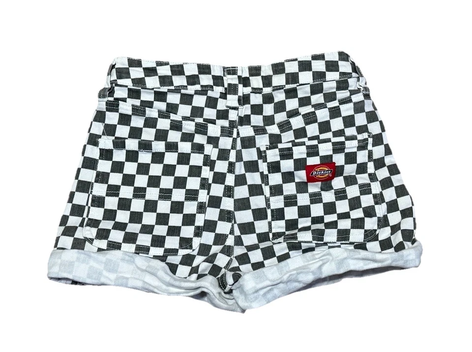 Pantalones Cortos Dickies Y2K Años 2000 a Cuadros Talla 1/25 Denim Elástico Negro Blanco Patinador Foto 2 de 4