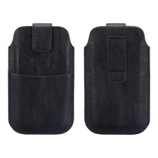 Phone Belt Holder for 6.3" Phone Vertical Leather Black