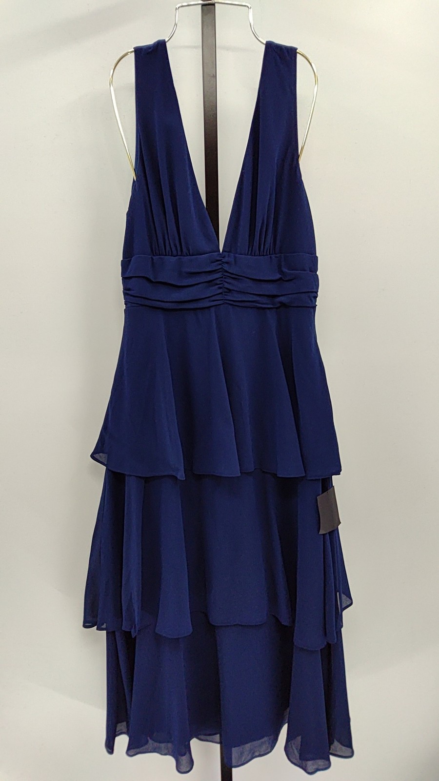 Lulus Women Celebration Time Navy Blue Sleeveless Tiered Midi Dress M