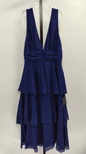 Lulus Women Celebration Time Navy Blue Sleeveless Tiered Midi Dress M