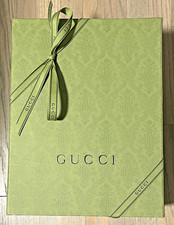 Authentic Gucci Large Green Brocade Logo Gift Box with Ribbon - 11&rdquo; x 14&rdquo; x 5&rdquo;