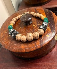 clay bead necklace,Brown , blue color. Hand p...
