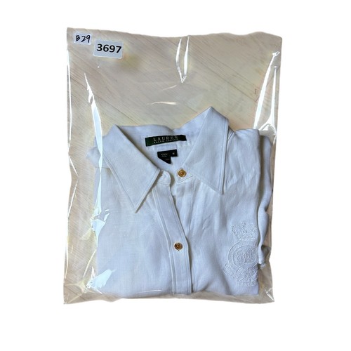 Lauren Ralph Lauren Shirt Womens M White Linen Gold Button Crest Classic - Picture 8 of 8