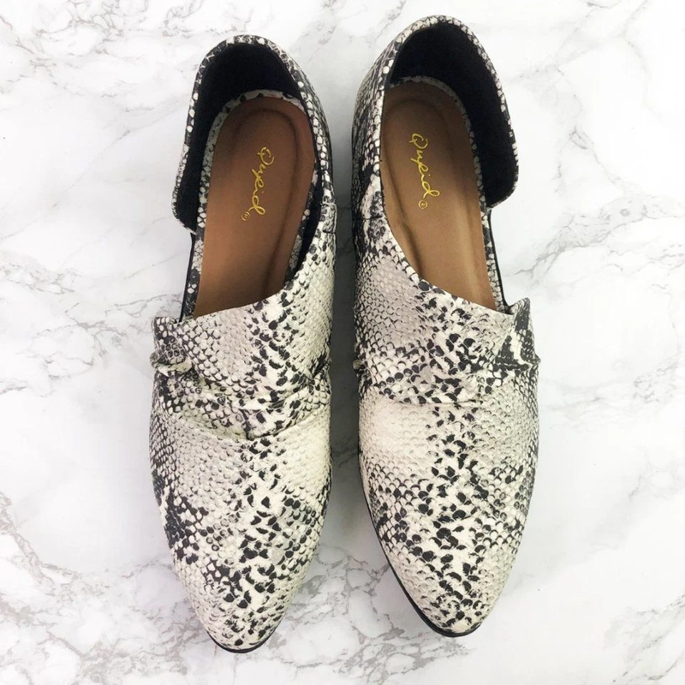 Новый с Ярлыками Qupid искусственной змеиной кожи заостренный носок вырез плоскостях (10) без шнуровки Python ботинок  - Изображение 3 из 4