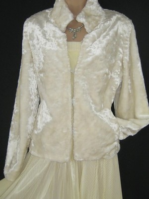 LAURA ASHLEY Vintage Lustrous Faux Fur Pale Cream Evening Festive Jacket, UK12