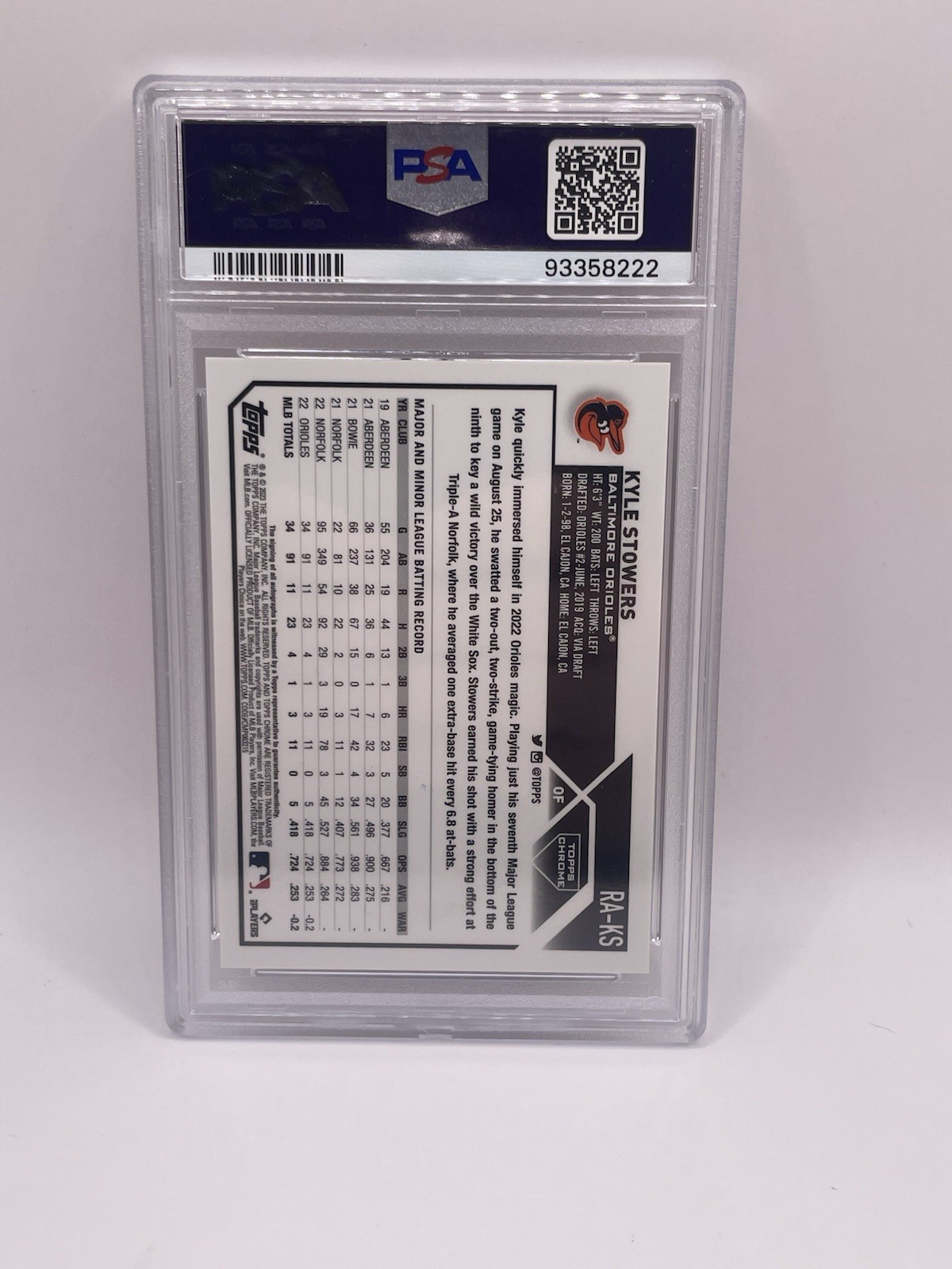 Topps 2023 Topps Chrome Kyle Stowers #RA-KS Orange Refractor /25 PSA 10 RC AU view 2