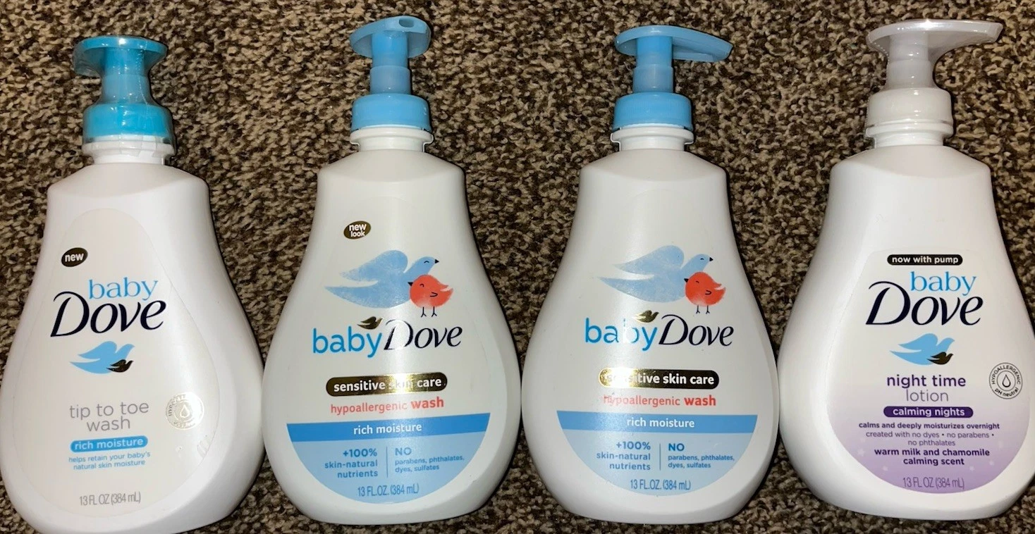 *4 PACK* Baby Dove Tip-Toe Wash + Night Time Lotion 13oz ea FAST SHIP