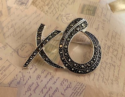 Vintage Marcasite XO Hugs Kisses Statement Brooch Pin
