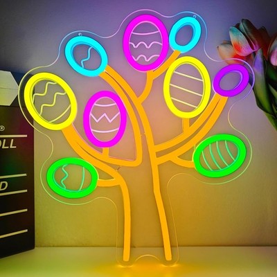 Easter Themed Neon Wall Sign with LED Egg Tree Light for Home Decor