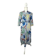 Zara Tie Waist Floral Pinstriped Shirt Dress Women's Cotton Medium