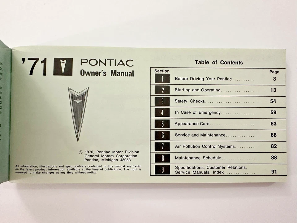 Pontiac Onwer's Manual 1971 - Bonneville Grand Ville Catalina genuino de alta calidad Foto 3 de 4