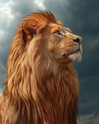 8x10 Lion Portrait Forest Illustration - 558514102