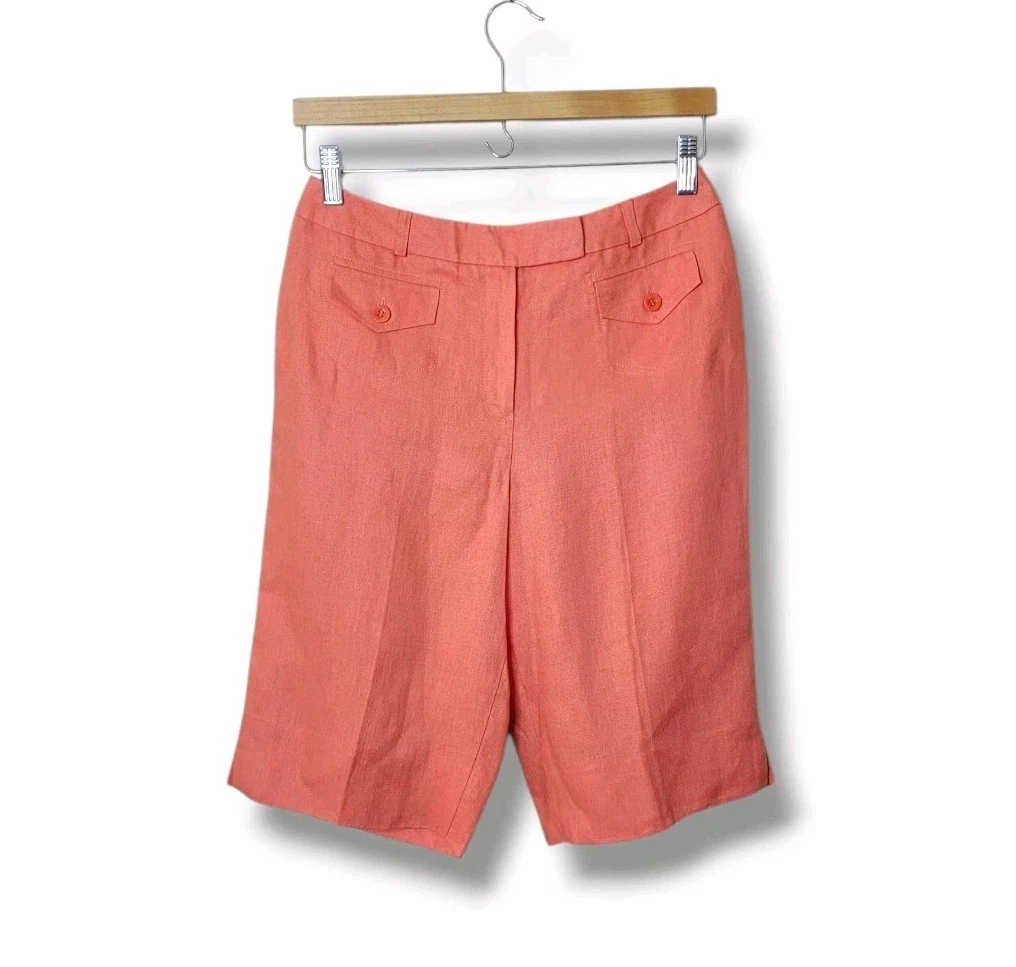 Talbots Vintage 100% Linen Quiet Luxury Lined Orange Bermuda Shorts Size 4 NWT