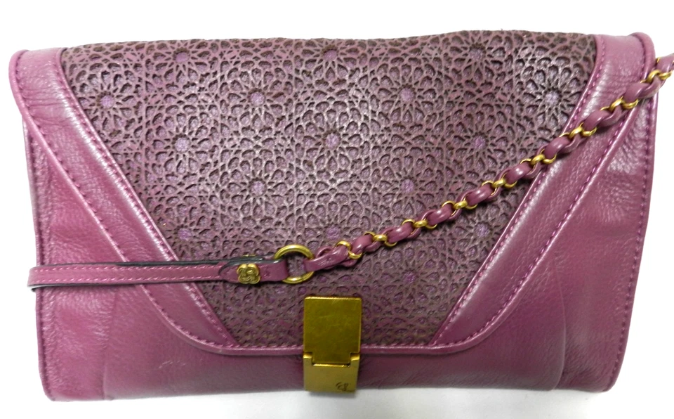 Bolso Bandolera Elliott Lucca Cuero Púrpura Perforado Monedero Bolso sin asas Convertible Foto 4 de 4