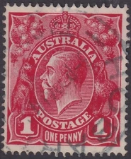 AUST KGV 1d RED SINGLE WATERMARK. USED. (M420)