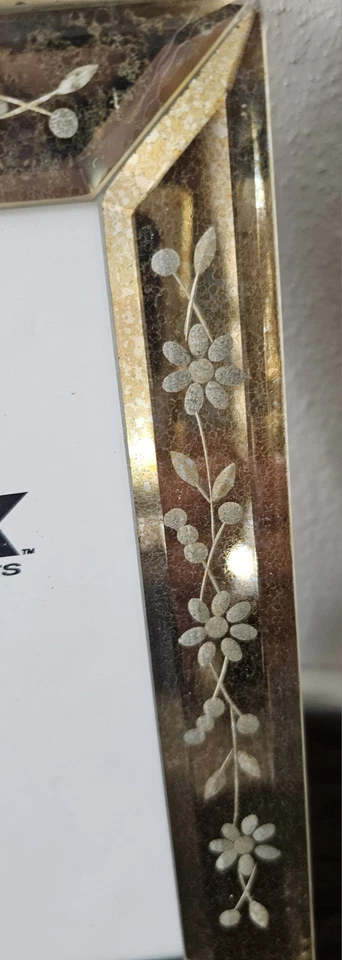 Marco de fotos de vidrio espejo arqueado superior grabado estilo veneciano caballete trasero Foto 4 de 4