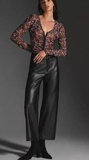 NEW Anthropologie Colette Size 31 Black Faux-Leather Cropped Wide-Leg Pants