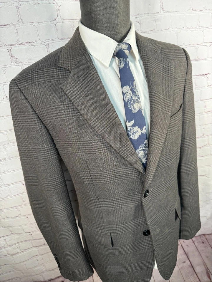 TASSO ELBA Mens Brown GLEN PLAID Wool REG FIT Sport Coat Blazer Jacket 39R - Image 3 of 4