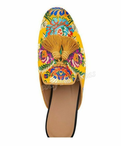 Men Embroidery Floral Slippers Classic Summer Mules Round Toe Leisure Comfy - Picture 7 of 10