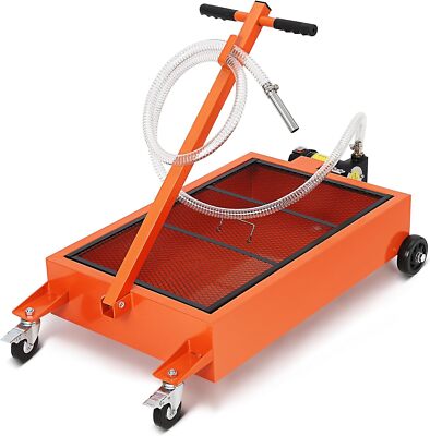15/20 Gallon Oil Drain Pan Electric Pump & 8/8.2Ft Hose Low Profile Cart