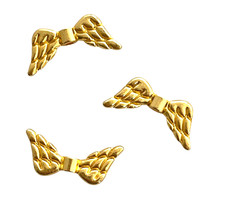 50 Angel Wing Spacer Beads Bright Gold 19x9mm Feathered 2 Sided Wings Metal