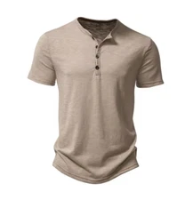 Mens Plain Short Sleeve Henley T Shirt Summer Casual Pullover Loose Top Blouse