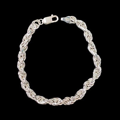 Massiv 925 Sterlingsilber Seilkette Glied Armband 5 mm Handarbeit Taxco Mexiko