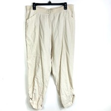 JJill PURE JILL Size 12 100 Linen White Roll-Tab Leg Pants Pocket Elastic Waist