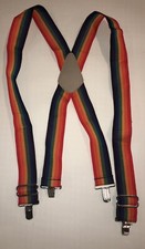 Vintage Rainbow Suspenders Metal Clips 45  Stretch LGBTQ Mork Mindy Pride