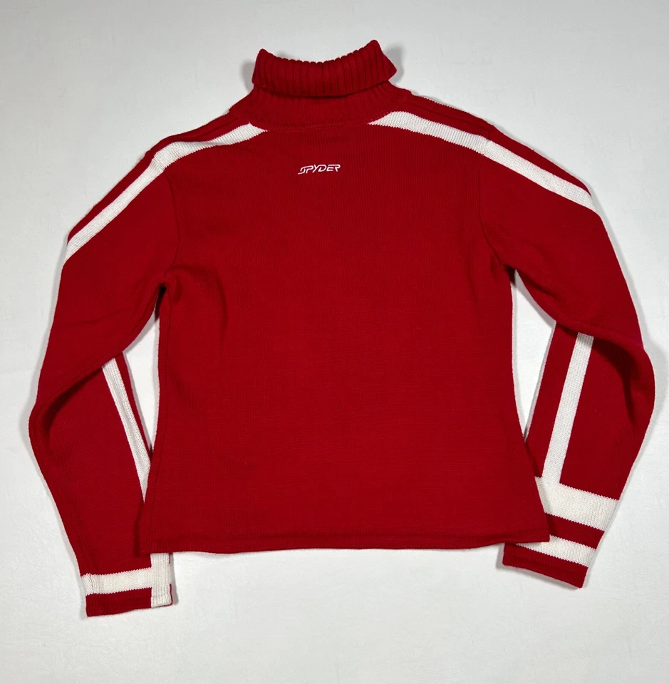 Suéter Spyder mezcla de lana cuello alto rojo y blanco se adapta a mujer talla mediana Foto 2 de 4