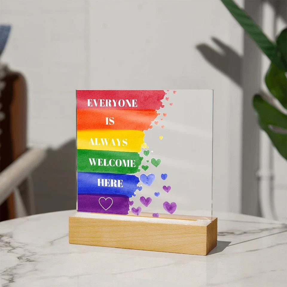 Pride Rainbow Everyone Is Always Welcome Here Acrylic Lighted Plaque - Imagem 3 de 4