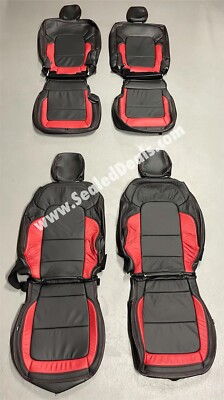 Black & Red Leather Seat Covers Upgrade for Ford Bronco Base Badlands Big Bend +