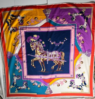 HERMÈS ネイティブアメリカン スカーフ Rare Vintage Hermes Large Horse Designe Pink and M. Color Scarf