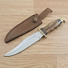 Fixed Knife 6.25" Stainless Steel Bowie Blade Walnut And Black Wood/Brass Handle