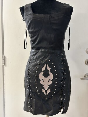 Boohoo Occasions Size M Black Leather/ Satin Mini Dress Studded