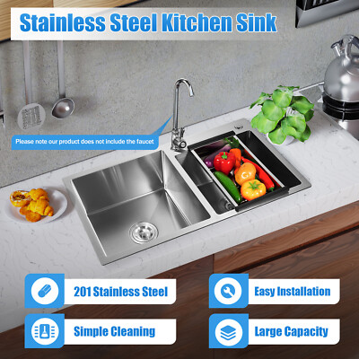 #ad #ad 30quot; Stainless Steel Double Bowl Composite Drop in Kitchen Sink 2 Bowl Best $91.27