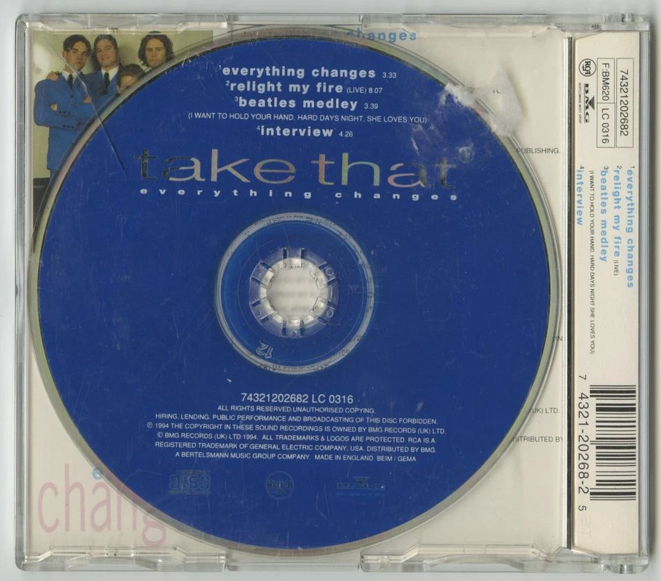 TAKE THAT - Everything Changes (1994 EU CD-Single - 74321202682) - Image 2 of 2