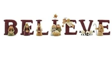Believe Nativity Resin Christmas Decoration Set Of 7 Letters Size 1.75 In Tall