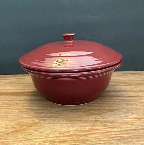 Vintage Fiestaware HLC Casserole Bowl Dish with Lid Cover Maroon Made In USA