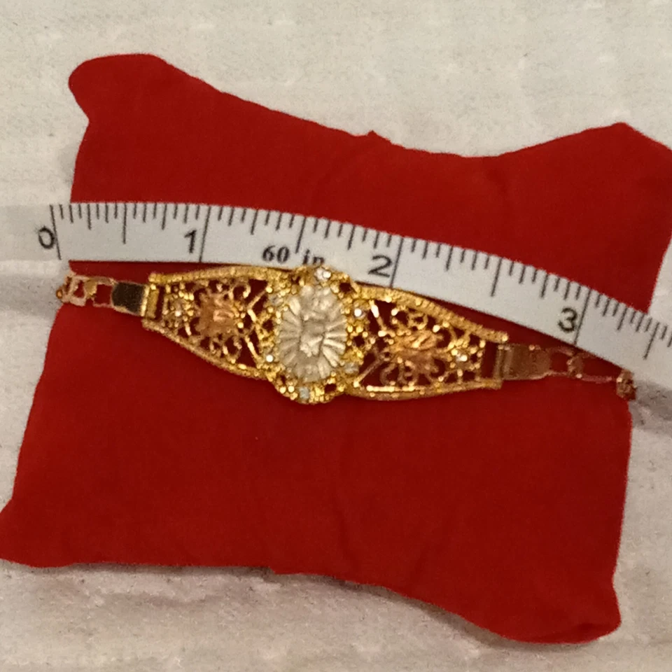 Pulsera Italia 750 llena de oro con circón cúbico blanco Virgen de la Guadalupe Foto 3 de 4
