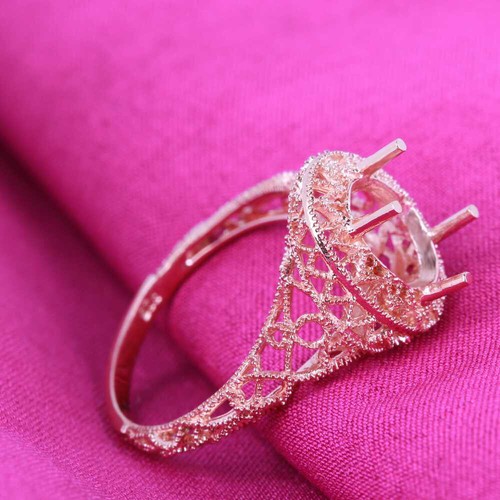Solid 14K Rose/White Gold Semi Mount Ring Oval 7.5x9.5mm Generous Fine Jewelry - Picture 9 of 16